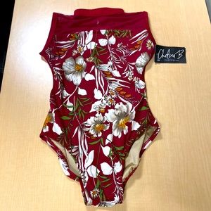 Chelsea B Youth Large Burgundy Floral Leotard. NEW